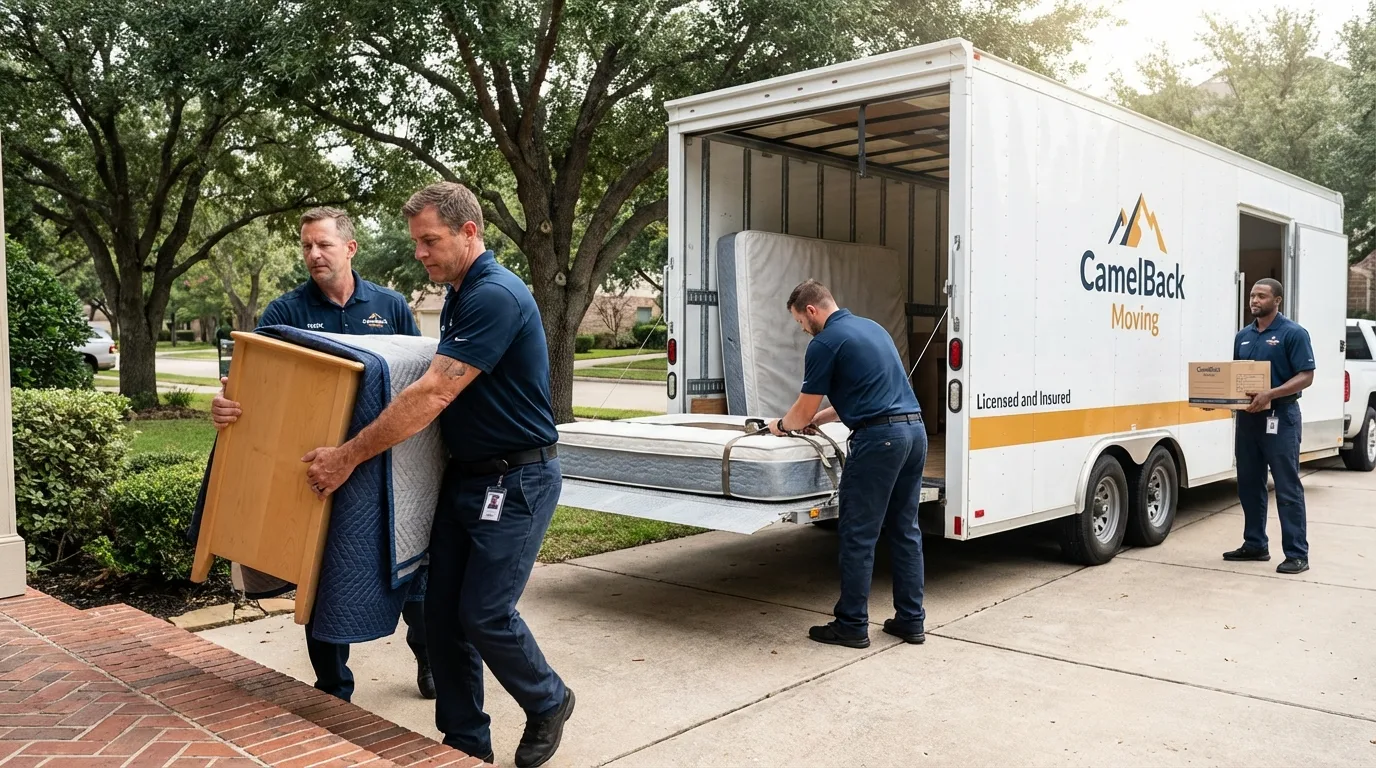 Crew loading residential truck for cross-state move from Fall River, WI