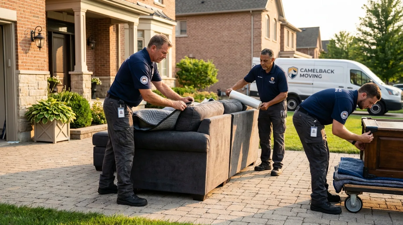Large estate moving crew wrapping furniture in Fall River, WI